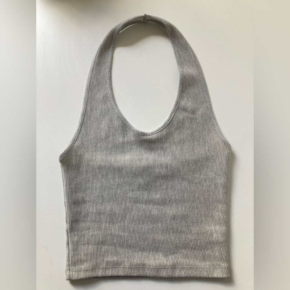 Topshop Gray Knit Ribbed Halter Top (XS)